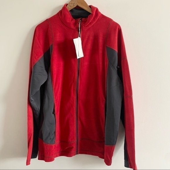 NWT Textured Fleece Jacket Classic Gray Red Pullover Corduroy - Picture 4 of 13
